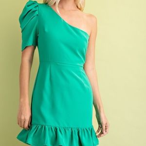 Pleated One Shoulder Dress